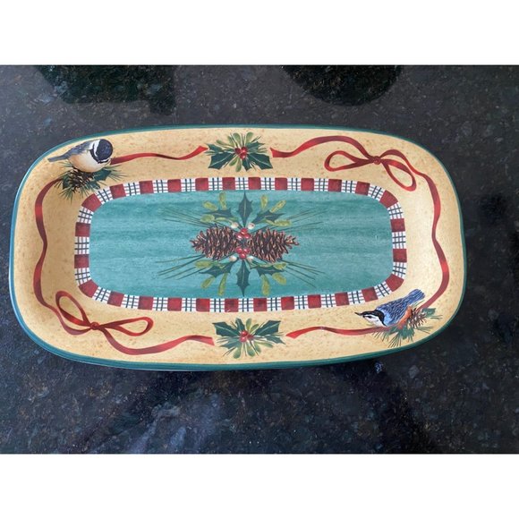 Lenox Winter Greetings 14" Christmas Birds Rectangular Platter - Picture 1 of 7
